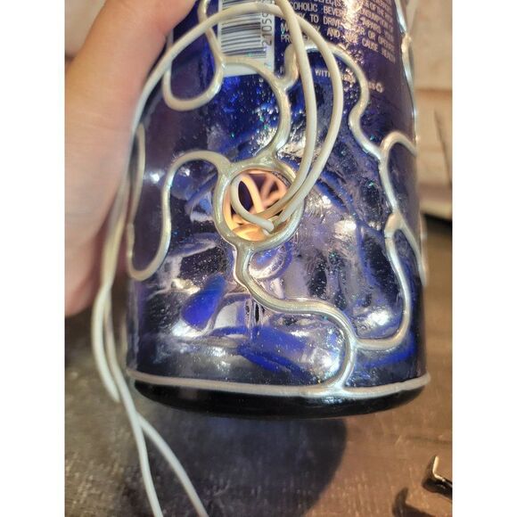 Large Blue Glass glitter handmade lighted bottle home decor - Picture 7 of 8